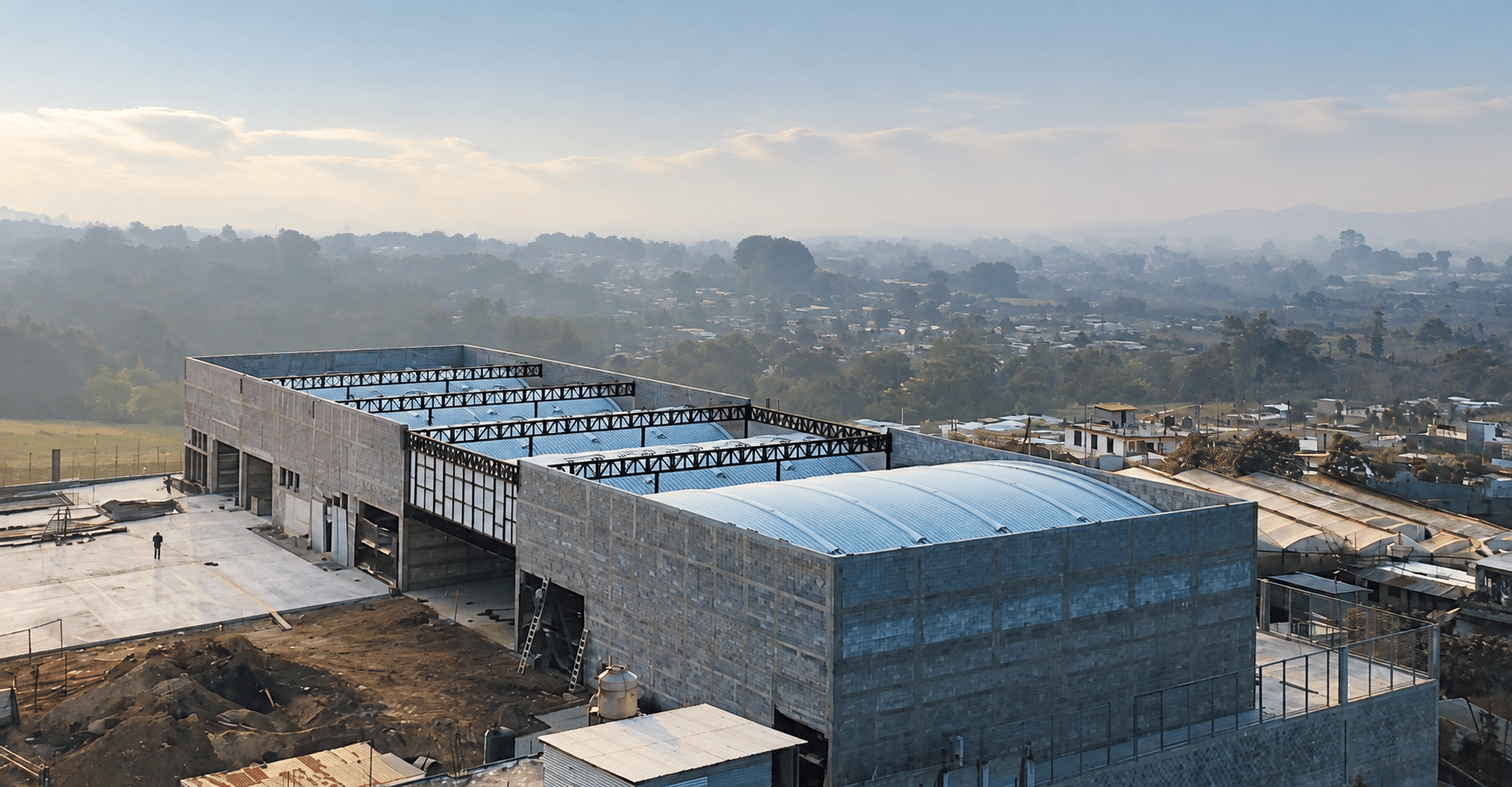 Obra de ARCADA con techos curvos vista desde el exterior